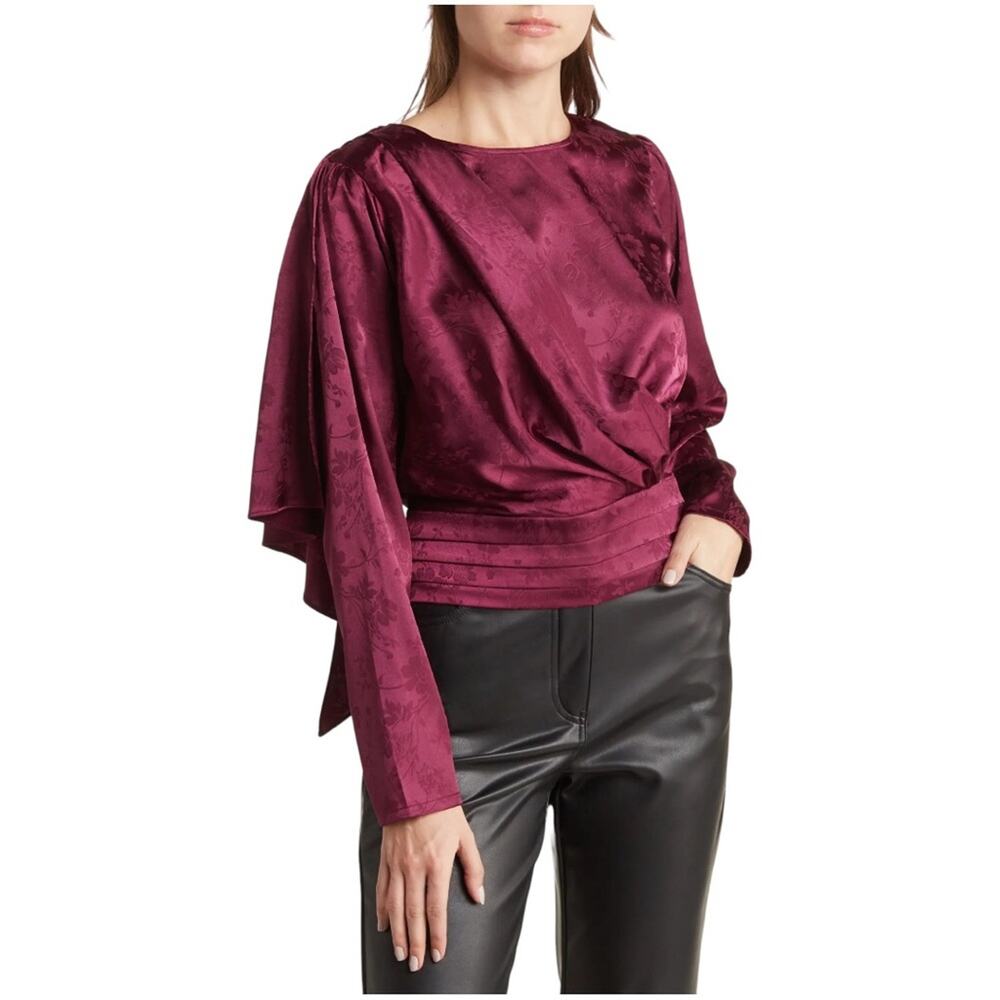 Ronny Kobo Monet Floral Print Satin Top Purple Medium NWOT